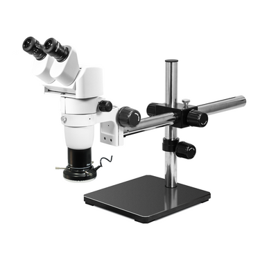 8-80X LED Light Boom Stand Binocular Parallel Zoom Stereo Microscope, SKU PZ02040446, three quarter front view