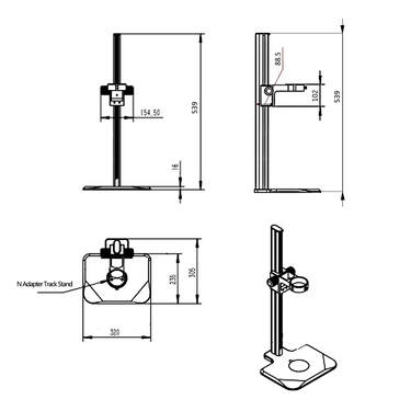 Microscope Track Stand, N Adapter Fine Focus Rack, 520mm Track Length