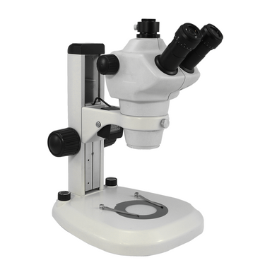 8X-50X Widefield Zoom Stereo Microscope, Trinocular, Track Stand (Track Length 280mm) LED Top and Bottom Light, Fan Shaped Base