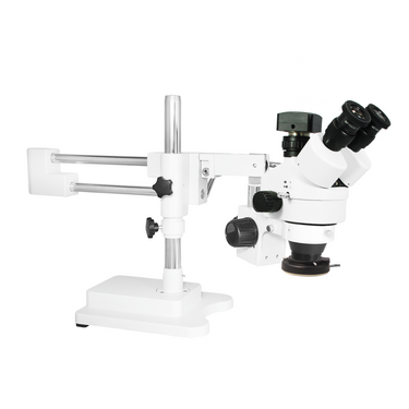 3.5X-180X Widefield Zoom Stereo Microscope, Trinocular, Double Arm Boom Stand, LED Light + 16M CMOS Digital Camera