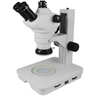8X-50X Widefield Zoom Stereo Microscope, Trinocular, Track Stand (Track Length 300mm) LED Ring Light and Bottom Light, Rectangle Base, SKU SZ02030045, three quarter front view
