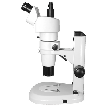 8X-65X Widefield Parallel Zoom Stereo Microscope, Trinocular, Track Stand + Single Port Photo/Video Beam Splitter, Siedentopf 0-35° Viewing Angle