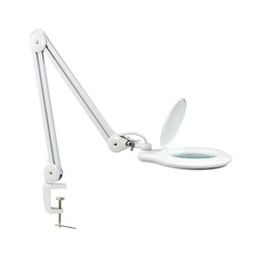 6 Diopter (2.5X) LED Magnifying Lamp with Clamp - 5-inch Glass Lens and Flip Cover