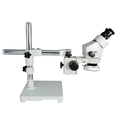 3.5X-45X Widefield Zoom Stereo Microscope, Binocular, Single Arm Boom Stand with Arbor, LED Light