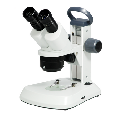 10X/20X/30X Track Stand LED Dual Illuminated Light  10X/20X/30X Binocular Multiple Power Stereo Microscope, SKU FS12160101, three quarter front view