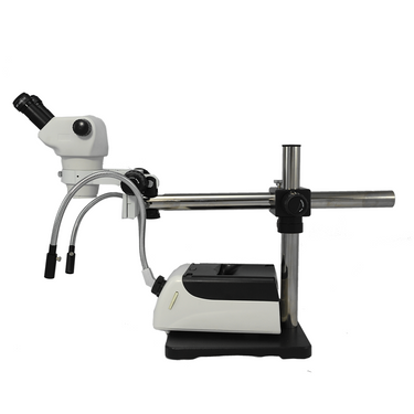 8X-50X Widefield Zoom Stereo Microscope, Binocular, Single Arm Boom Stand + Halogen Fiber Optic Illuminator