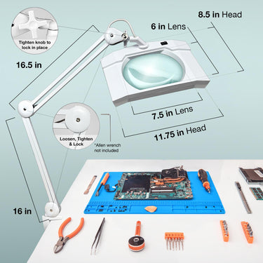 3 Diopter (1.75X) LED Magnifying Lamp with Clamp - Rectangle Head