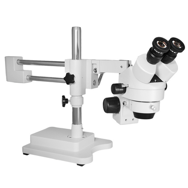 7X-45X Widefield Zoom Stereo Microscope, Binocular, Double Arm Boom Stand with Arbor