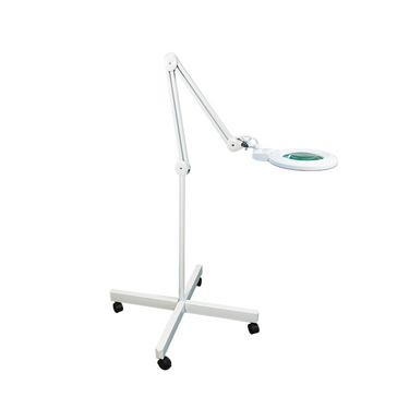 3 Diopter (1.75X) LED Magnifying Lamp with Rolling Floor Stand – 5-inch Glass Lens (Removable)
