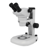 8X-50X Widefield Zoom Stereo Microscope, Binocular, Track Stand (Track Length 280mm) LED Top and Bottom Light, Fan Shaped Base, SKU SZ02030022, three quarter front view
