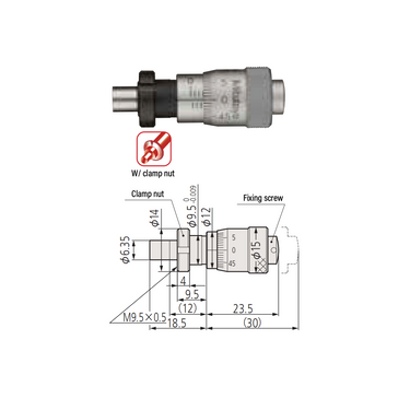 0-0.25″ Mechanical Micrometer Head Graduation 0.001″ 0.25" Flat with Clamp Nut Mechanical Micrometer Head (Thimble Diameter: Dia. 15mm) Mitutoyo-148-352-10