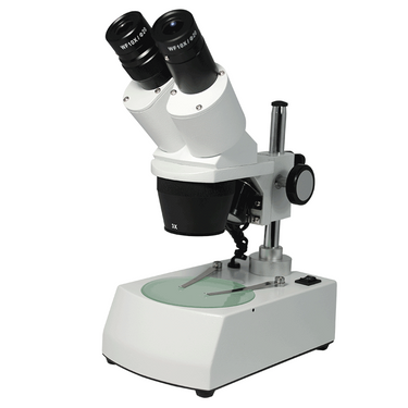 10X/30X Widefield Stereo Microscope, Binocular, Post Stand, LED Top and Bottom Light, Bright Field (Fixed Head) Portable, SKU FS12110227, three quarter front view