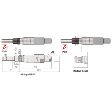 0-1″ Mechanical Micrometer Head Graduation 0.0001″ 1" Flat Mechanical Micrometer Head (Thimble Diameter: Dia. 18mm, Spindle Diameter: Dia. 8mm, W/Vernier) Mitutoyo-153-208