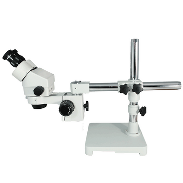 7X-45X Widefield Zoom Stereo Microscope, Binocular, Single Arm Boom Stand with Arbor
