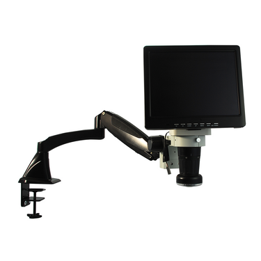 LED Video Microscope, LCD 10 in. Monitor, Industrial Inspection, Pneumatic Arm