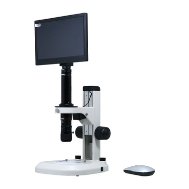 0.58-7X 2.0 Megapixels CMOS Track Stand LED Dual Illuminated Light  Video Zoom Microscope, SKU MZ02130215, three quarter front view
