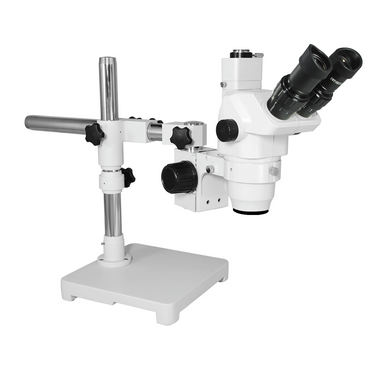 6.5X-45X Super Widefield Zoom Stereo Microscope, Trinocular, Single Arm Boom Stand with Arbor