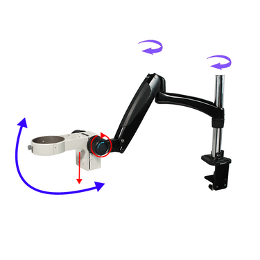 Microscope Pneumatic Arm, Post Clamp Stand, 76mm Focus Rack