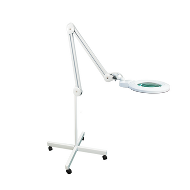 5 Diopter (2.25X) LED Magnifying Lamp with Rolling Floor Stand – 5-inch Glass Lens (Removable)