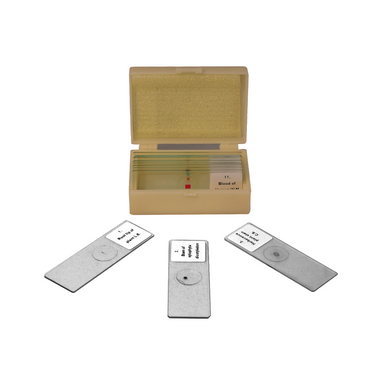 11 Prepared Microscope Slides Specimen Set, Plant Animal Human Anatomy Cells, SKU SL39901004, three quarter front view
