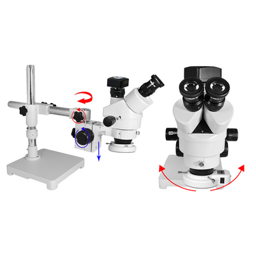 3.5X-45X Widefield Zoom Stereo Microscope, Trinocular, Single Arm Boom Stand with Arbor, LED Light + 5M CMOS Digital Camera