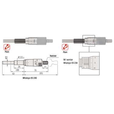 0-1″ Mechanical Micrometer Head Graduation 0.0001″ 1" Flat Mechanical Micrometer Head (Thimble Diameter: Dia. 21mm, Spindle Diameter: Dia. 8mm, W/Vernier) Mitutoyo-151-238