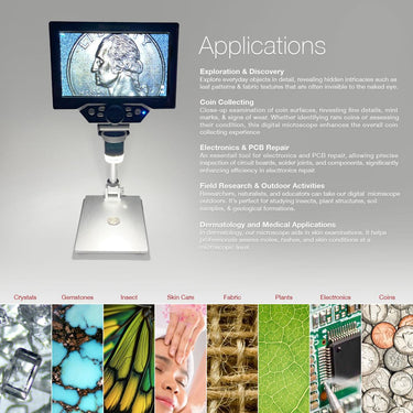 1-1200X LED Digital Microscope, HD 7 inch LCD Screen, 12 MP