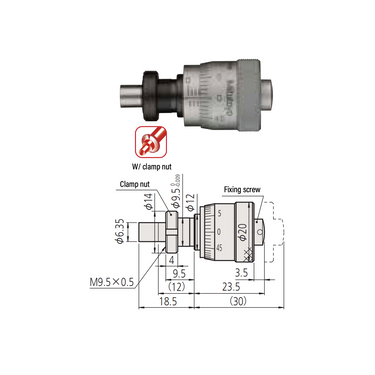 0-0.25″ Mechanical Micrometer Head Graduation 0.001″ 0.25" Flat with Clamp Nut Mechanical Micrometer Head (Thimble Diameter: Dia. 20mm) Mitutoyo-148-354-10