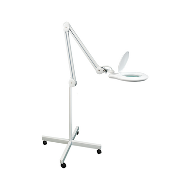 5 Diopter (2.25X) LED Magnifying Lamp with Rolling Floor Stand - 5-inch Glass Lens and Flip Cover