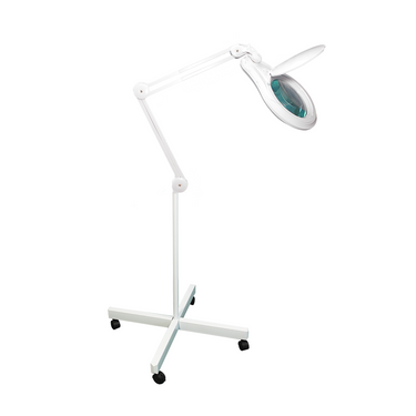 8 Diopter (3X) LED Magnifying Lamp with Rolling Floor Stand - 5-inch Glass Lens and Flip Cover