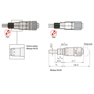 0-0.25″ Mechanical Micrometer Head Graduation 0.001″ 0.25" Flat Mechanical Micrometer Head (Reverse Reading) Mitutoyo-148-210