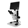 15.2X-105.3X 6.5-45X Super Widefield Zoom Stereo Microscope, Trinocular, Track Stand + LCD Display Digital Camera, SKU SZ02020073, three quarter front view