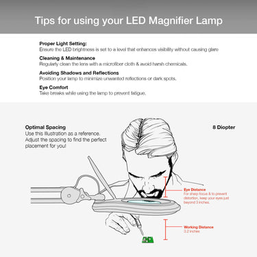 ESD 8 Diopter (3X) LED Magnifying Lamp with Clamp - 5-inch Glass Lens and Flip Cover