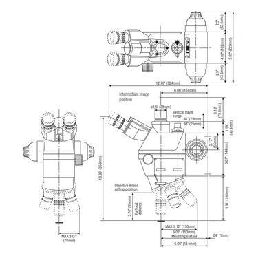 1X/2X Focus Distance 50mm  Laser Video Microscope Body (FS70Z-S), SKU Mitutoyo-378-185-2, three quarter front view