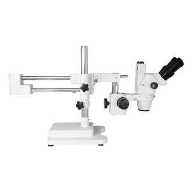 6.5X-45X Super Widefield Zoom Stereo Microscope, Trinocular, Double Arm Boom Stand with Arbor