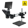 2.0 Megapixels 7-50X CMOS LED Light ESD Safe Dual Arm Stand ESD Trinocular Zoom Stereo Microscope, SKU SZ02090557, three quarter front view