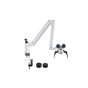 4X/6X/6.5X/10X/10.5X/16X LED Coaxial Reflection Light Pneumatic Arm Clamp Binocular Parallel Multiple Power Operation Surgical Microscope, SKU SM51010125, three quarter front view