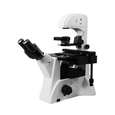 100X-400X Inverted Fluorescence Microscope, Trinocular, Halogen Light, SKU FM02020303, three quarter front view